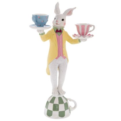 ВЕЛИКДЕНСКО БЯЛО-ЖЪЛТО ПОЛИРЕЗИНОВО ЗАЙЧЕ СЪС СВЕЩИ В ОСНОВА 23,5X12,8X41СМ