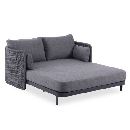 ДВУМЕСТЕН ДИВАН DESTINY SM6408.02, ИЗРАБОТЕН ОТ АЛУМИНИЙ И ПЛЕТЕНА РАТА, ЦВЯТ ВЪГЛЕН, 202X170X73.5H