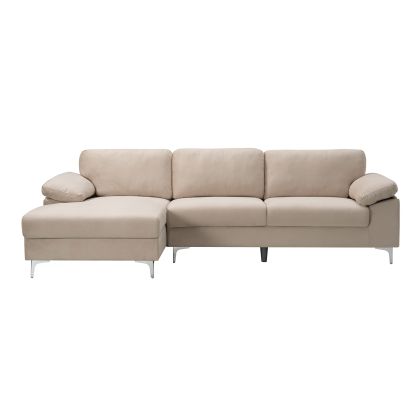 ДИВАН ЗА ХОЛ ALEX ДЕСЕН ЪГЛОВ, БЕЖОВ ВЕЛУРЕНА МАТЕРИЯ