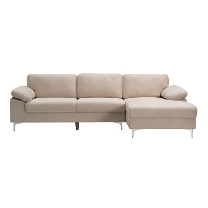 ДИВАН ЗА ХОЛ ALEX ЛЯВ ЪГЛОВ, БЕЖОВ ВЕЛУРЕНЕН ПЛАТ