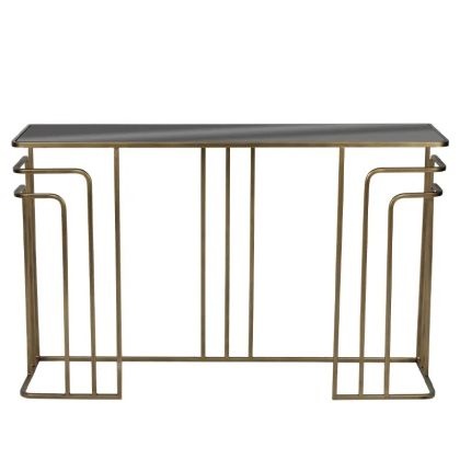 ЗЛАТИСТА МЕТАЛНА КОНЗОЛА СЪС СТЪКЛО, ПРАВОЪГЪЛНИК, АРТ ДЕКО - 120x32x75см 1/KIB