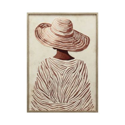 КАРТИНА ВЪРХУ ПЛАТНО ЖЕНА С ШАПКА, КРЕМАВА/КАФЯВА, РЕЛЕФЕН ЕФЕКТ В РАМКА - 50x70x3 см, 7 бр./КУТИЯ