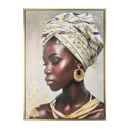 КАРТИНА ВЪРХУ ПЛАТНО Африканска дама 36214 БЕЖОВО-КАФЯВО 80x4x120см