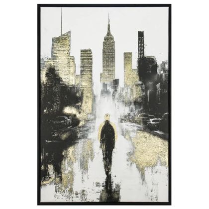 КАРТИНА НА ПЛАТНО ВОЛТА КЪМ НЮ ЙОРК ЧЕРНО-БЯЛО/ЗЛАТНО В РАМКА - 60x90x4см 12/КУТИЯ