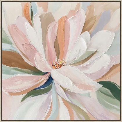 КАРТИНА НА ПЛАТНО РОЗОВО/ЗЕЛЕНО ЦВЕТЕ В РАМКА - 102.5x102.5x3.5 см 6 бр./КУТИЯ