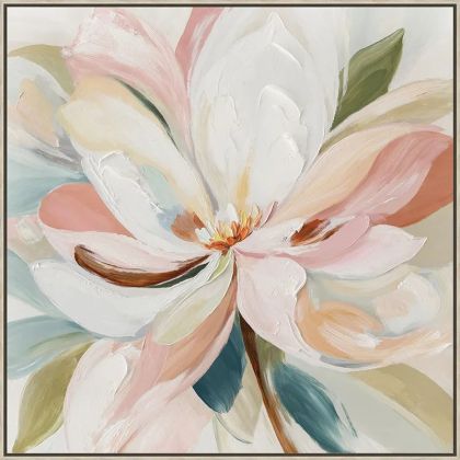 КАРТИНА НА ПЛАТНО РОЗОВО/ЗЕЛЕНО ЦВЕТЕ В РАМКА - 102.5x102.5x3.5 см 6 бр./КУТИЯ