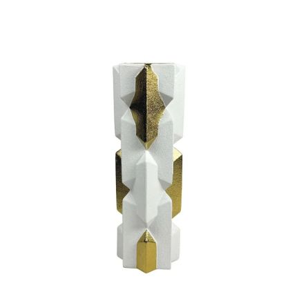 Ceramic vase white/gold square cross large - 36.8 cm 1/9 cube