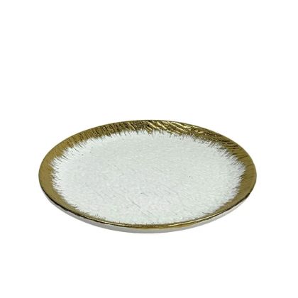 КЕРАМИЧНА ЧИНИЯ БЯЛА/ЗЛАТИСТА ОМБРЕ ЕФЕКТ КРЪГЛА - 29.2 см 3/24 КУТИЯ