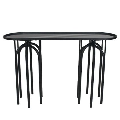 КОНЗОЛА МЕТАЛНА МАТОВА ЧЕРНА СЪС СТЪКЛО, ЗАОБЛЕНА, ПРАВОЪГЪЛНА, ИНДУСТРИАЛНА - 120x35.5x81см 1/KIB