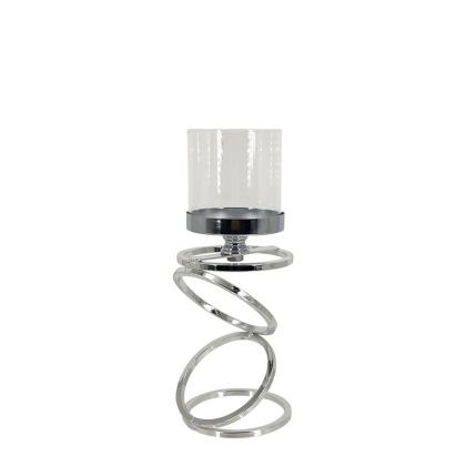 МЕТАЛЕН СВЕЩНИК, СРЕБЪРЕН/БЯЛ, МАЛЪК, МОДЕРЕН, КРЪГЪЛ, САМО СЪС СТЪКЛО - Φ10x29см, 24/КУТИЯ