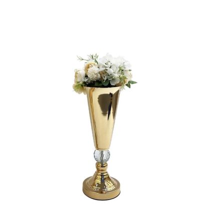 МЕТАЛНА ВАЗА ЗЛАТИСТА/БЯЛА КЛАСИЧЕСКА С КРИСТАЛ МАЛКА - Φ12x33см 24/КУТИЯ