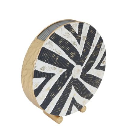 МЕТАЛНА ВАЗА ЗЛАТИСТО/ЧЕРНО/БЯЛО ЧЕРНО-БЕЛИ РАИРАНИ - 30.5x31.8x8.9см 4/KIB