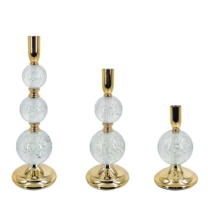 МЕТАЛНИ СВЕЩНИЦИ, КОМПЛЕКТ ЗЛАТИСТИ/БЕЛИ/3 СТЪКЛЕНИ ТОПКИ - РАЗМЕР: Φ10x19, М: Φ10x26, Д: Φ10x33см 12/КУТИЯ