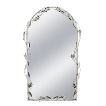 МЕТАЛНО СТЕННО ОГЛЕДАЛО СЪС СРЕБЪРНИ ЛИСТА И КЛОНИ - 66x8x108.5 см 1/KIB