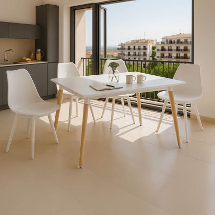 ТРАПЕЗАРИЯ С БЕЛИ СТОЛОВЕ GASTON И БЯЛА МАСА NATALI 120X80X76 СМ, КОМПЛЕКТ ОТ 5 ЧАСТИ