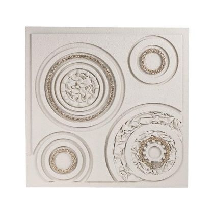 Abstract painting with circles, beige-silver, 80x3x80cm