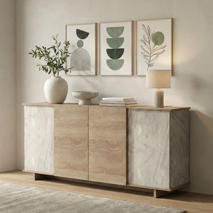 BUFFET ZAFORE SONOMA WITH GREY-BEIGE MARBLE LOOK 180X45X80CM