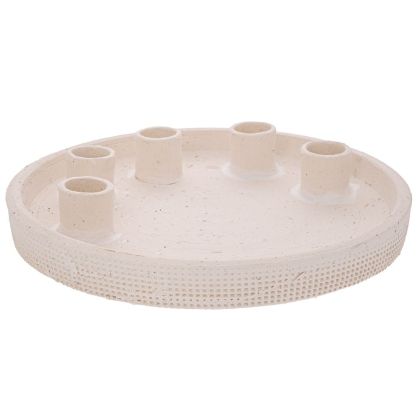 WHITE CERAMIC PLATE WITH 5 ARMS FOR CANDLES 23X23X4 CM