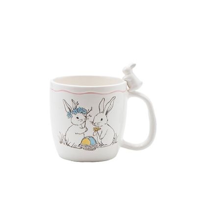 Easter cup with rabbits, ceramic, white, 12x16.2 cm