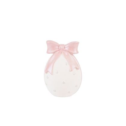Polyresin Easter egg with pink ribbon, white 5x5x8cm