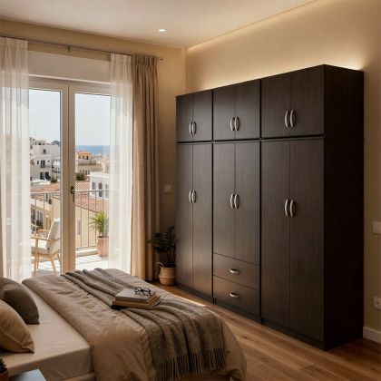 ATHOS WARDROBE WITH SIX DOORS AND DRAFTER, VENGE, 240X42X240CM