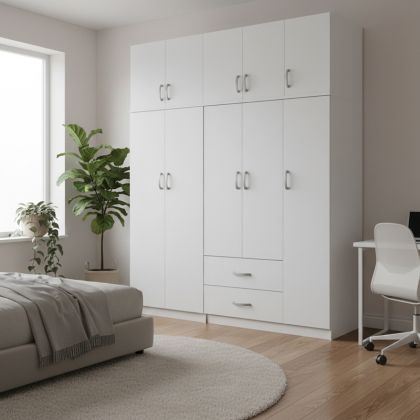 Wardrobe with five doors and loft Athos I white 170x42x240cm
