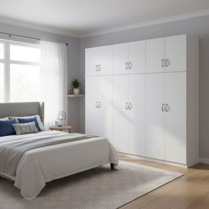Wardrobe with six doors and loft Athos Ii white 240x42x240cm
