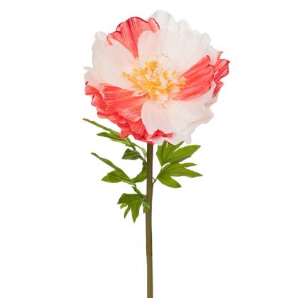 DECORATIVE RED-CREAM PEONY WITH ROUND BASE 40X40X115CM