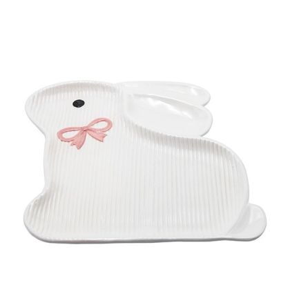 Decorative Easter plate rabbit ceramic white - pink 26.8x25.2x2.4cm