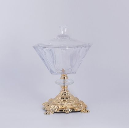 Decorative serving stand with glass and gold details 18x26cm