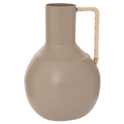 DECORATED CREAM METAL VASE WITH HANDLE 11X11X16 CM