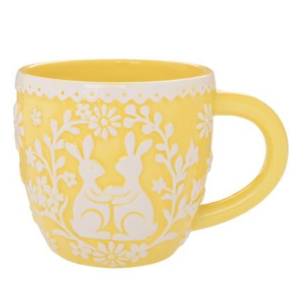 YELLOW CERAMIC CUP WITH RABBITS 14X10X10 CM