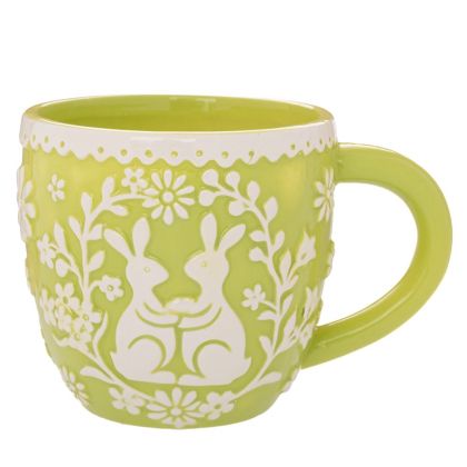GREEN CERAMIC CUP WITH RABBITS 14X10X10 CM