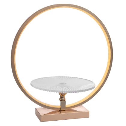 GOLDEN METAL WREATH WITH GLASS PLATE AND LED LIGHT 40X25X43CM