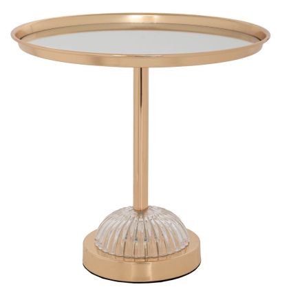 GOLDEN METAL TRAY WITH MIRROR, ON BASE, 30X29 CM