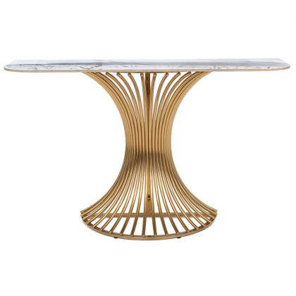 GOLDEN METAL CONSOLE WITH WHITE CERAMIC SURFACE (MARBLE EFFECT) 130X40X80 CM