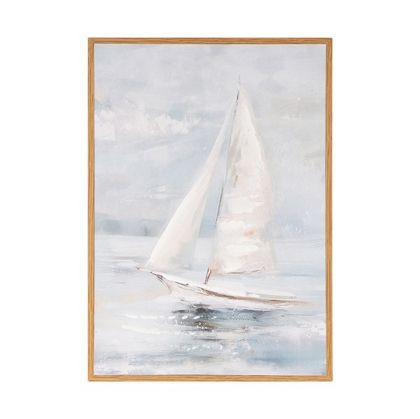 Painting ship light blue - beige 24x2x34cm