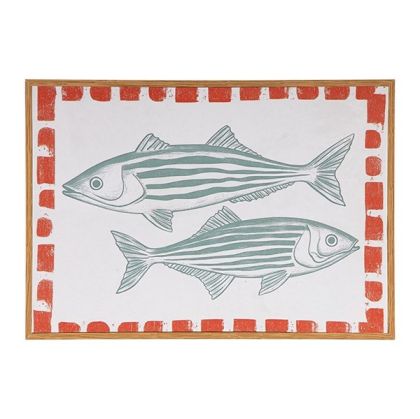 Fish painting white - light blue - red 34x2x24cm