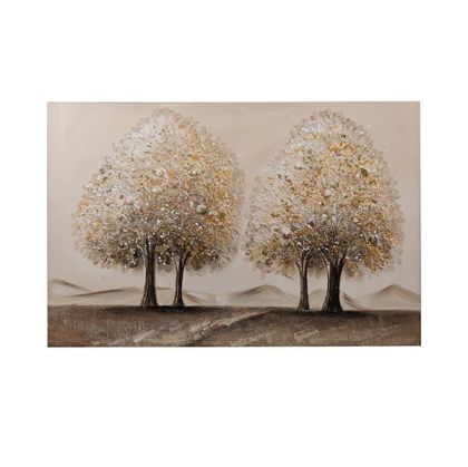 Painting 4 trees brown-white-orange 60x3x90cm