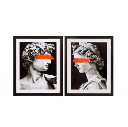 Picture S/2 with frame, statues, white - colored 40x2x50cm