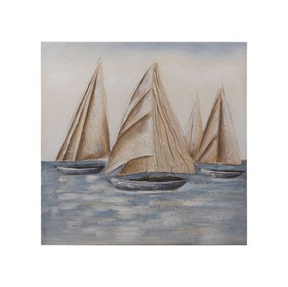 Painting ships brown-light blue 80x3x80cm