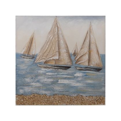 Painting ships brown-light blue-gold 80x3x80cm