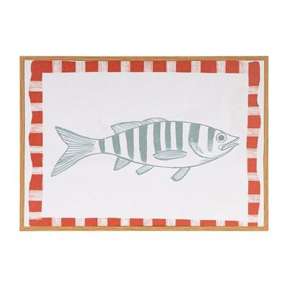 Painting fish white - light blue - red 34x2x24cm