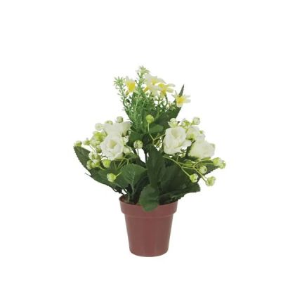 Brown pot with a composition of white roses - h19 cm
