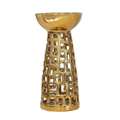 Ceramic candlestick gold 12.5x12.5x25.5cm