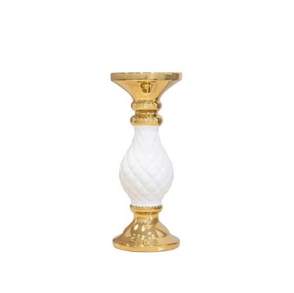 Ceramic vase white-gold 10.5x10.5x25.5cm
