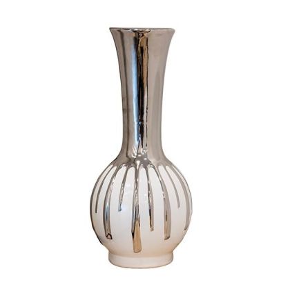 Ceramic vase white-silver 21x21x46cm