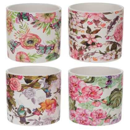 CERAMIC FLOWER PRINTED POT 13X13X12CM 4 COLORS