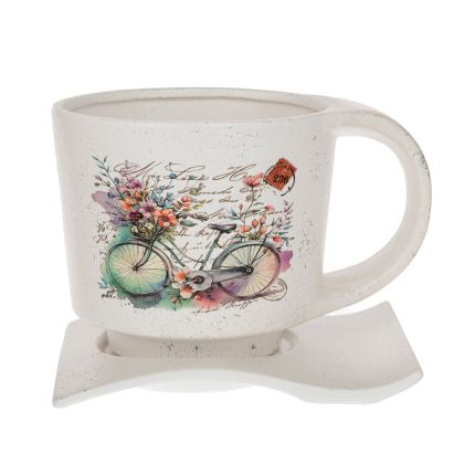 CERAMIC TEA CUP WITH BICYCLE PRINT 19X13X13 CM