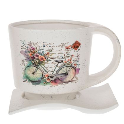CERAMIC TEA CUP WITH BICYCLE PRINT 23X17X16 CM